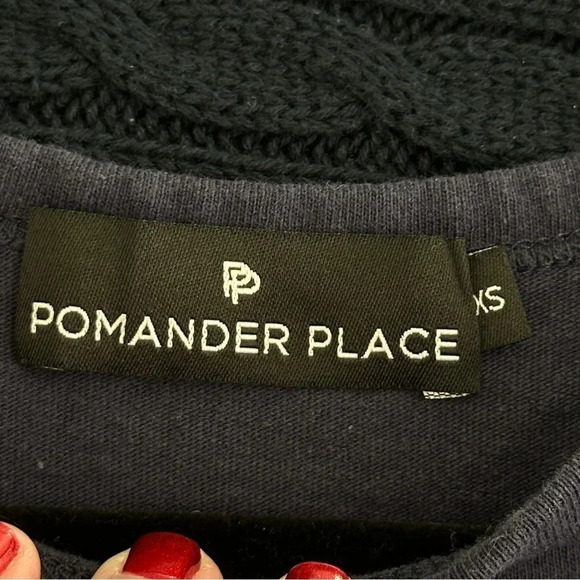 Pomander Place Size XS Navy‎ Pleated Sleeve Short Sleeve Top Classic Tuckernuck - Picture 3 of 9